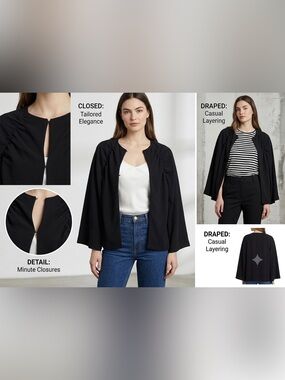 StyleIn Black 3/4 Sleeve Jacket Cape NWT